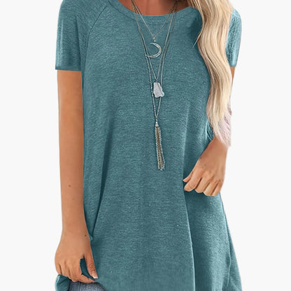Damen Tunika T-Shirt Kurzarm Lockerer Schnitt Freizeitmode
