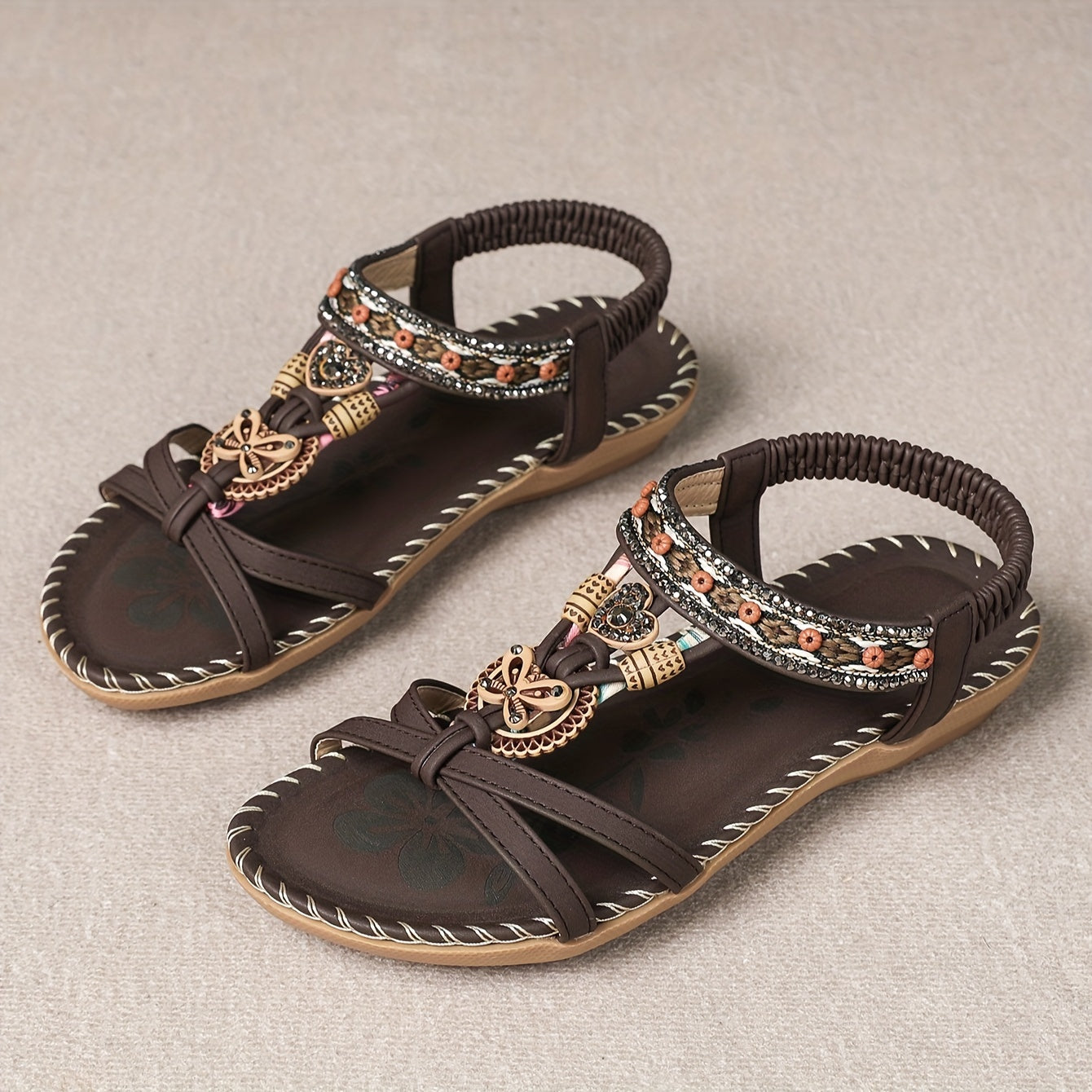 Damen Boho Sandalen mit Perlen und Ornamenten – Bequeme Sommerschuhe für Alltag & Urlaub