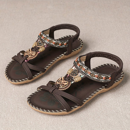Damen Boho Sandalen mit Perlen und Ornamenten – Bequeme Sommerschuhe für Alltag & Urlaub