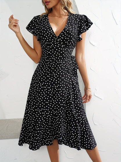 Damen Polka Dot Wickelkleid mit Rüschen – Eleganter Sommerstil für Alltag und Urlaub