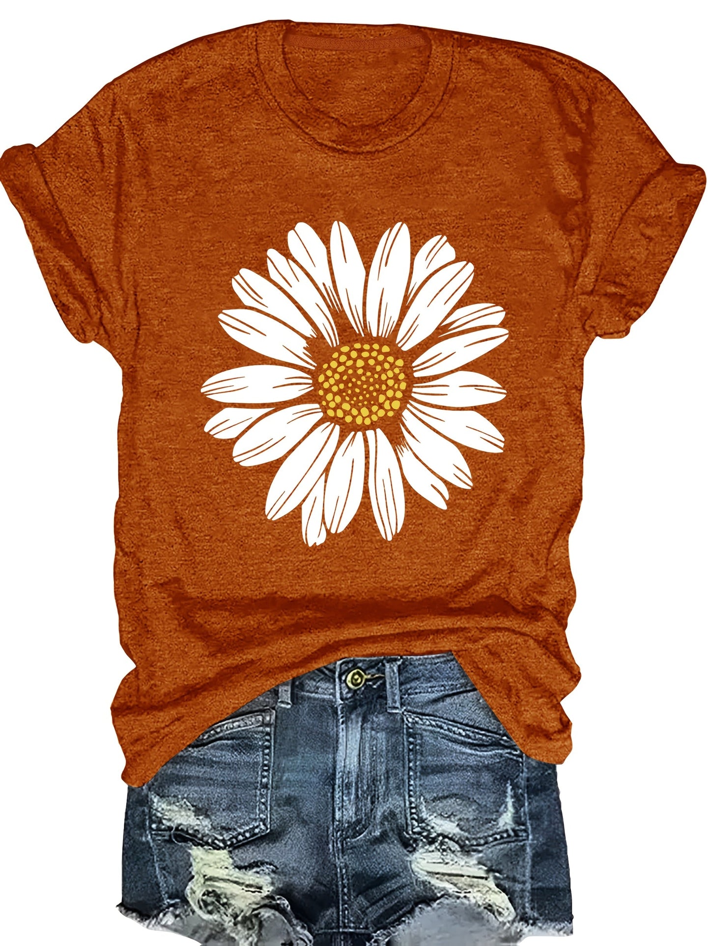 Damen T-Shirt mit großem Gänseblümchen Print – Lässiger Blumendruck, ideal für Alltag & Freizeit