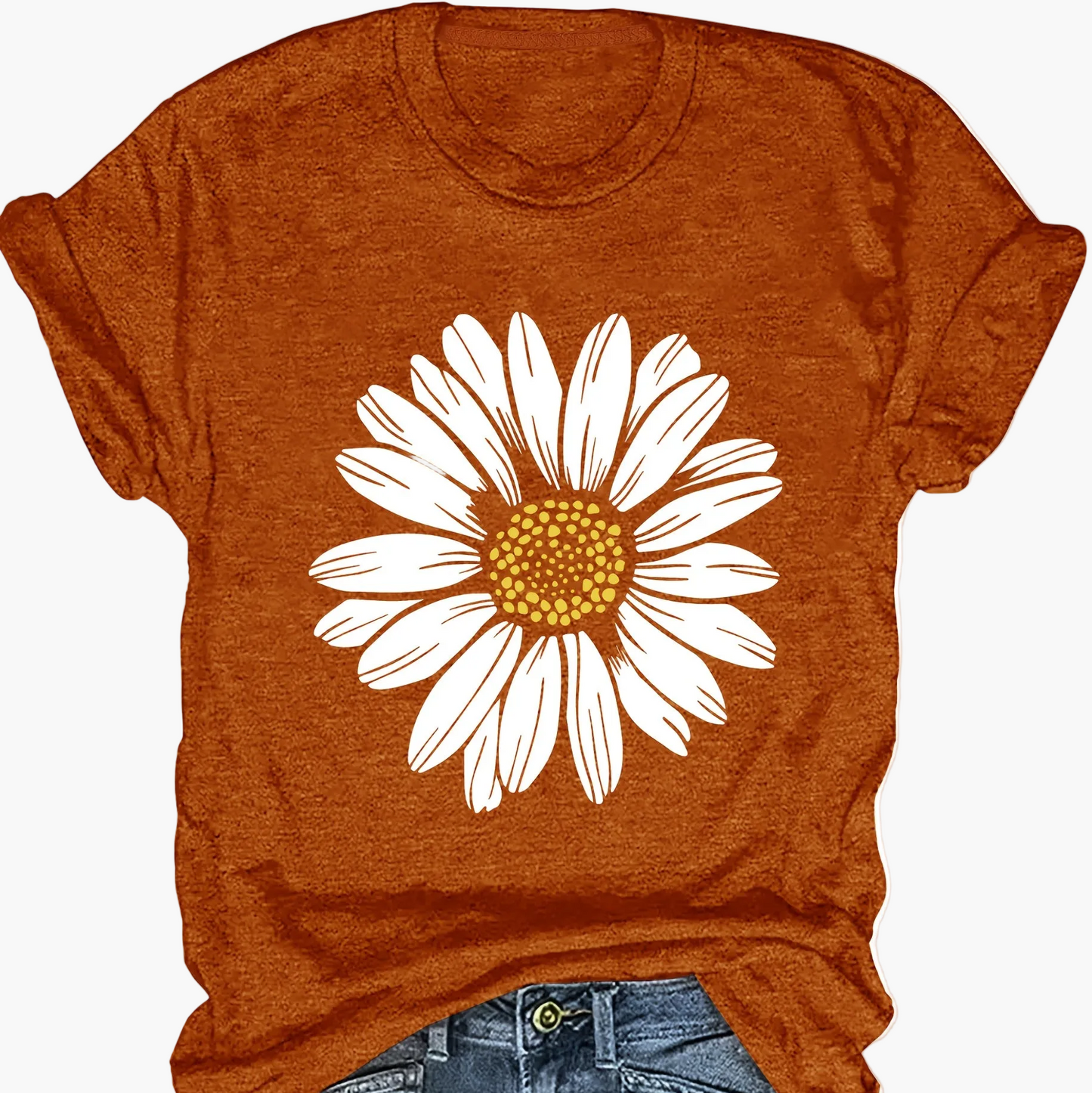 Damen T-Shirt mit großem Gänseblümchen Print – Lässiger Blumendruck, ideal für Alltag & Freizeit