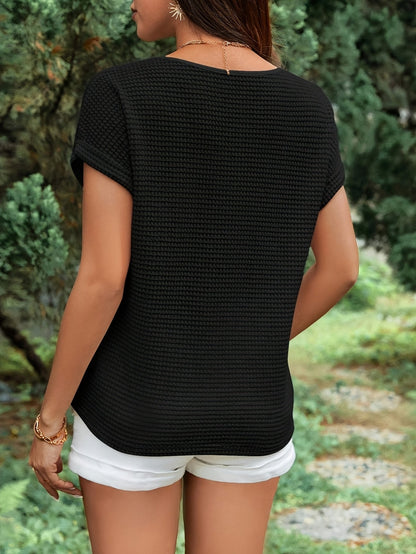Damen Sommer Strickshirt mit Herz-Stickerei – Eleganter Freizeit-Look, Kurzarm, Ideal für Urlaub & Alltag