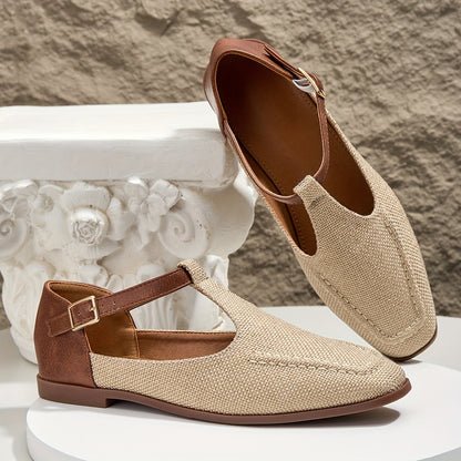 Damen T-Riemchen Ballerinas Elegant Komfort Alltag