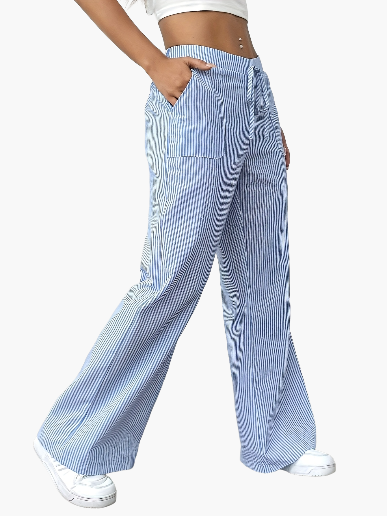 Damen Weite Freizeithose mit Streifen und Kordelzug – Lässiger Streetstyle für Alltag und Freizeit