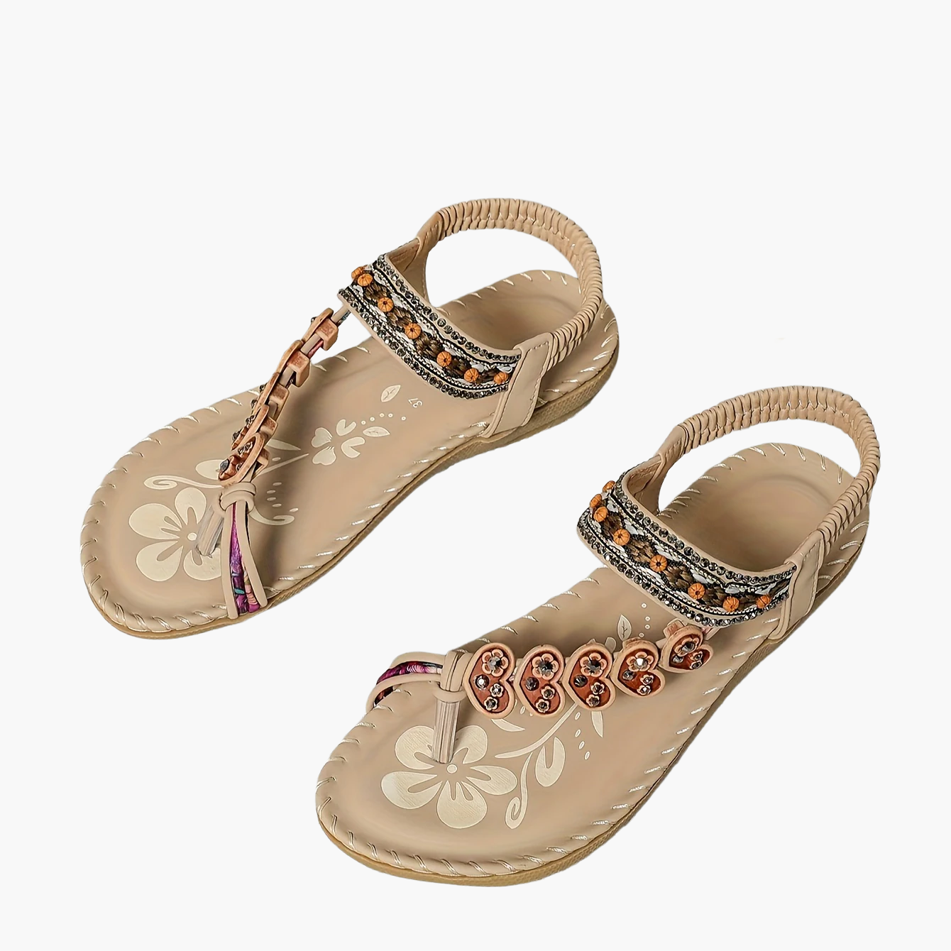 Damen Sandalen im Boho-Stil mit Ethno-Perlen – Bequeme Sommerschuhe für Freizeit und Urlaub