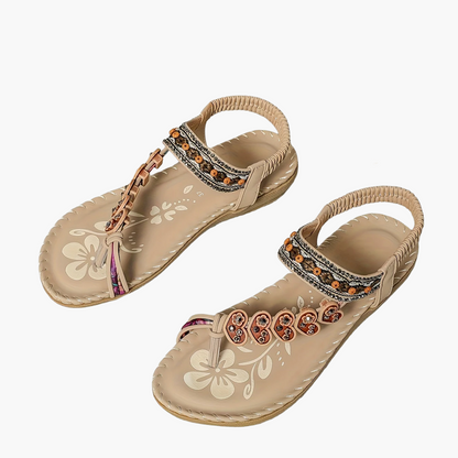 Damen Sandalen im Boho-Stil mit Ethno-Perlen – Bequeme Sommerschuhe für Freizeit und Urlaub
