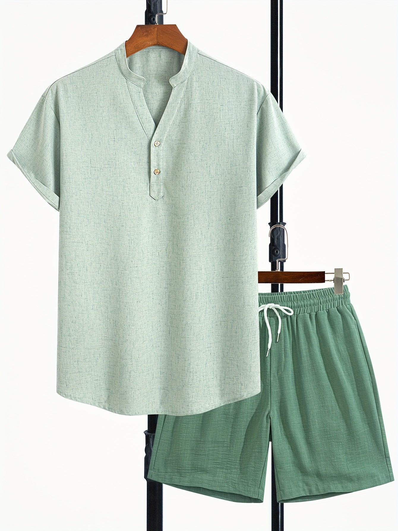 Herren Zweiteiliges Freizeitset mit Henley-Shirt und Shorts – Moderner Look für Alltag und Urlaub