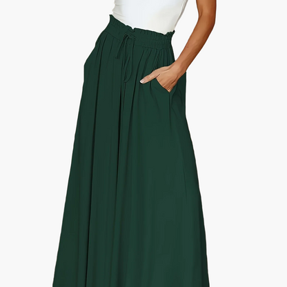 Damen Elegante Maxirock mit Hoher Taille und Bindegürtel – Weit Geschnitten, Perfekt für Alltag & Urlaub