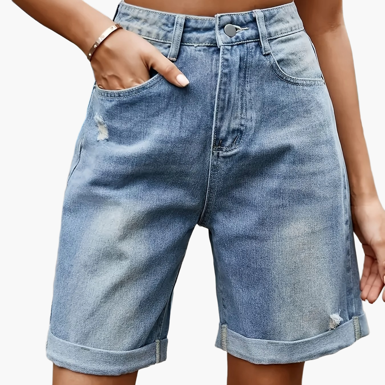 Damen Jeans-Bermuda Shorts im Casual Street Style – Hoher Bund, Used-Look, Sommermode