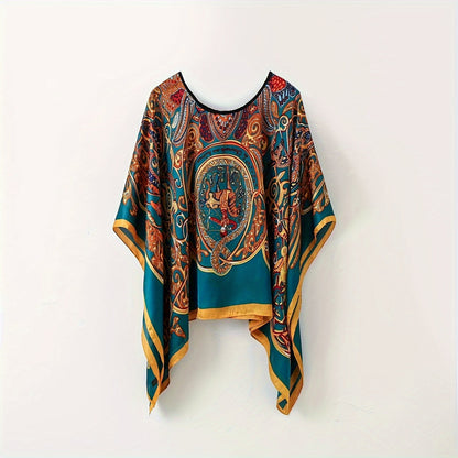 Damen Elegante Boho Tunika – Luftiges Strandponcho mit Blumenmuster, Ideal für Urlaub & Freizeit