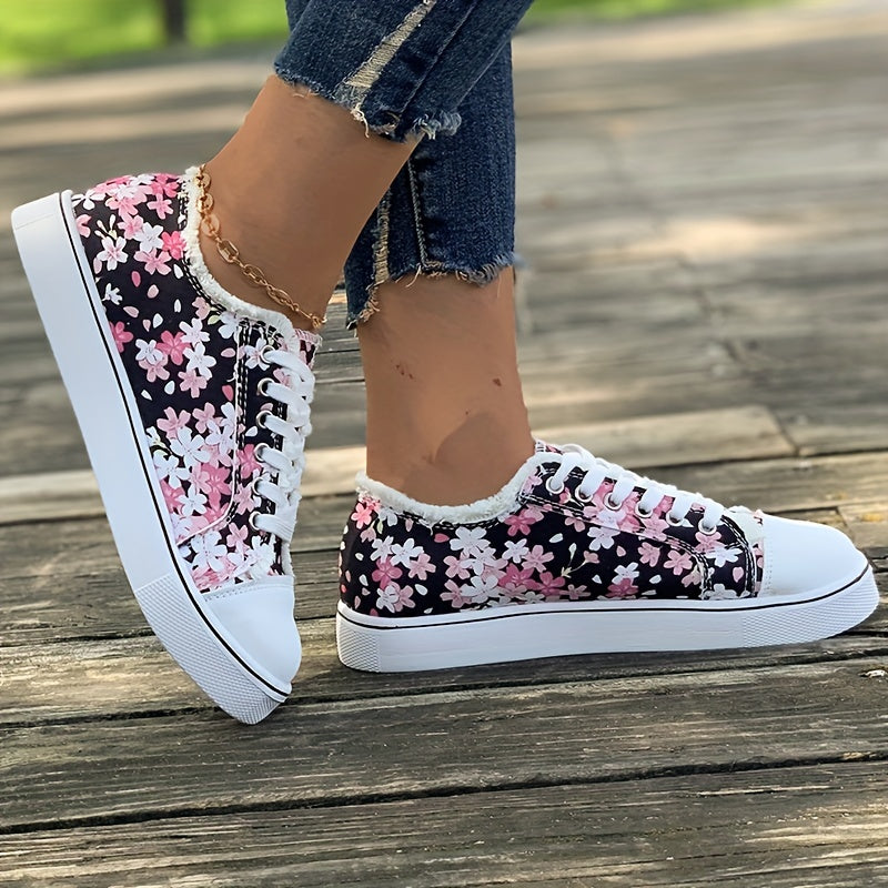 Damen Sneaker mit Blumenmuster – Modische Freizeitschuhe für Alltag und Freizeit