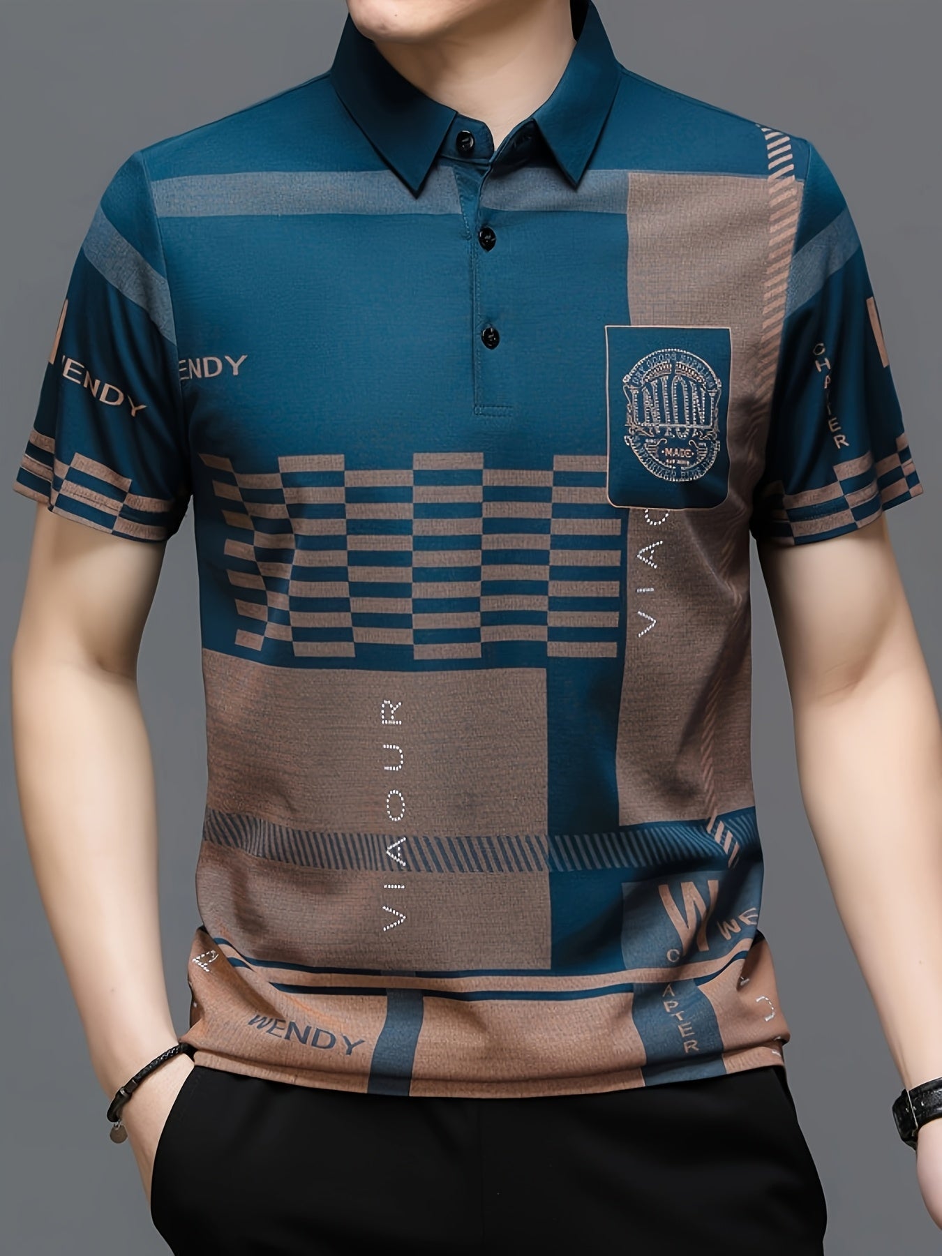 Herren Poloshirt mit modernem Grafikmuster und klassischem Kragen – Stilvolles Kurzarmshirt für Alltag und Freizeit