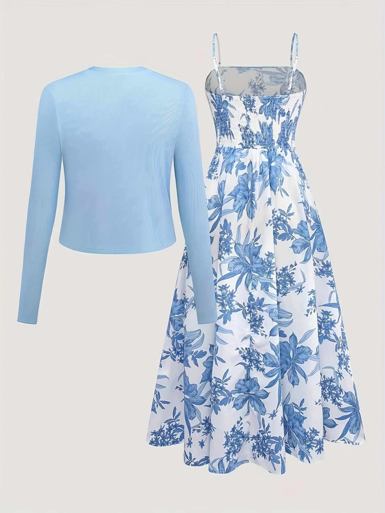 Elegantes Damen Kleid mit Blumenmuster und passendem Cardigan Set