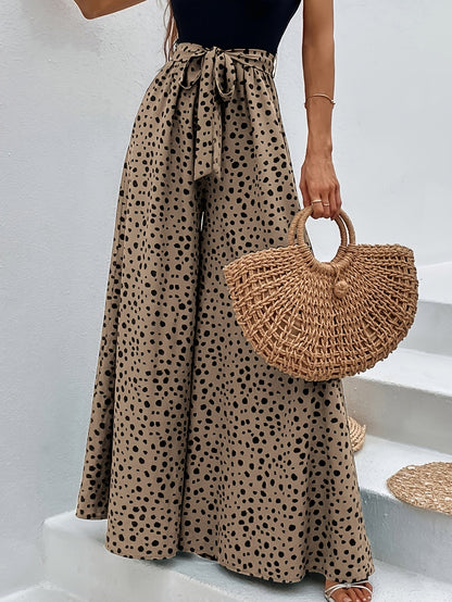 Damen Elegante Weite Hose mit Punktemuster und Bindegürtel – Perfekt für Freizeit und Sommer