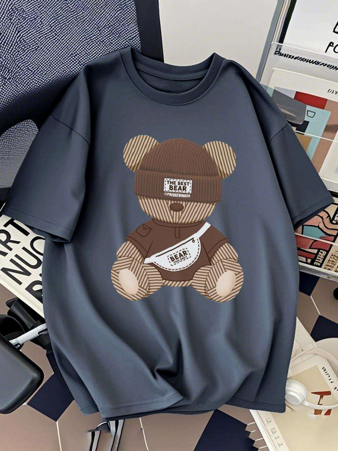 Herren Streetwear T-Shirt mit coolem Bären-Motiv – Urban Style, Kurzarm, Lässiges Design