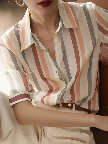 Damen Bluse mit Streifenmuster – Eleganter Büro- und Freizeitstil, Kurzarm, Modern