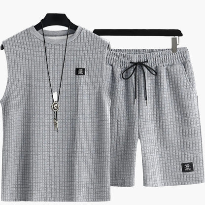 Herren Freizeit Tanktop-Set im modernen Karo-Look – ärmelloses Oberteil und Shorts, ideal für Sommer & Freizeit