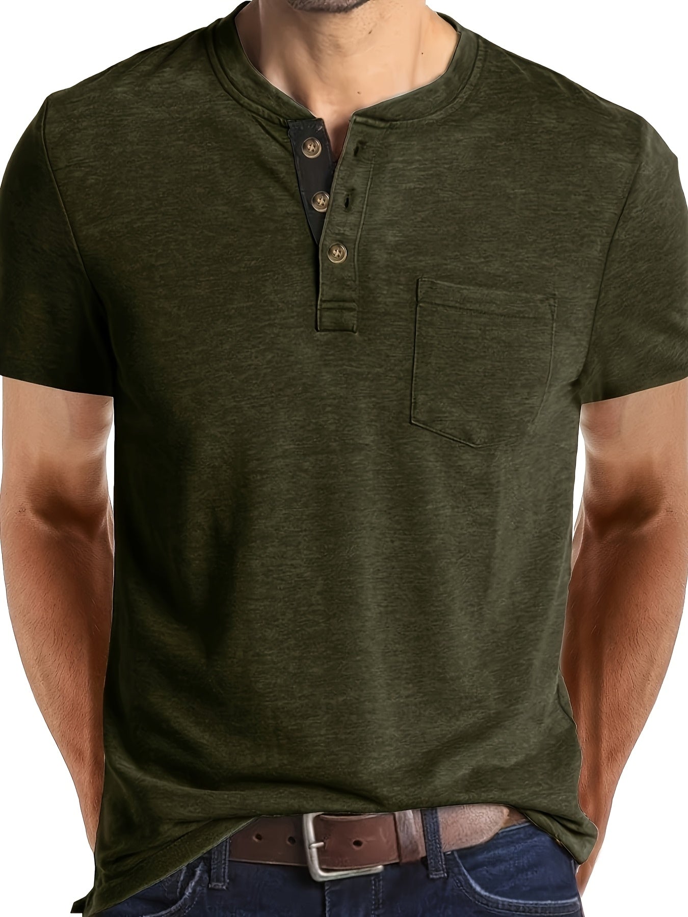 Herren Henley T-Shirt Kurzarm mit Knopfleiste – Casual Freizeitshirt