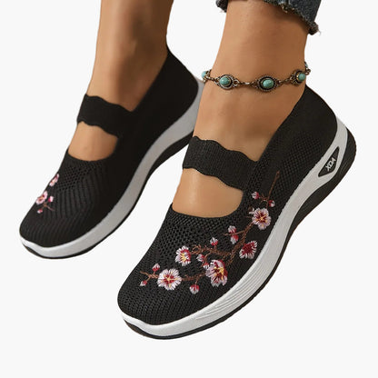 Damen Komfort-Sneaker mit Stickerei und Klettverschluss – Bequeme Freizeitschuhe für Alltag und Spaziergänge