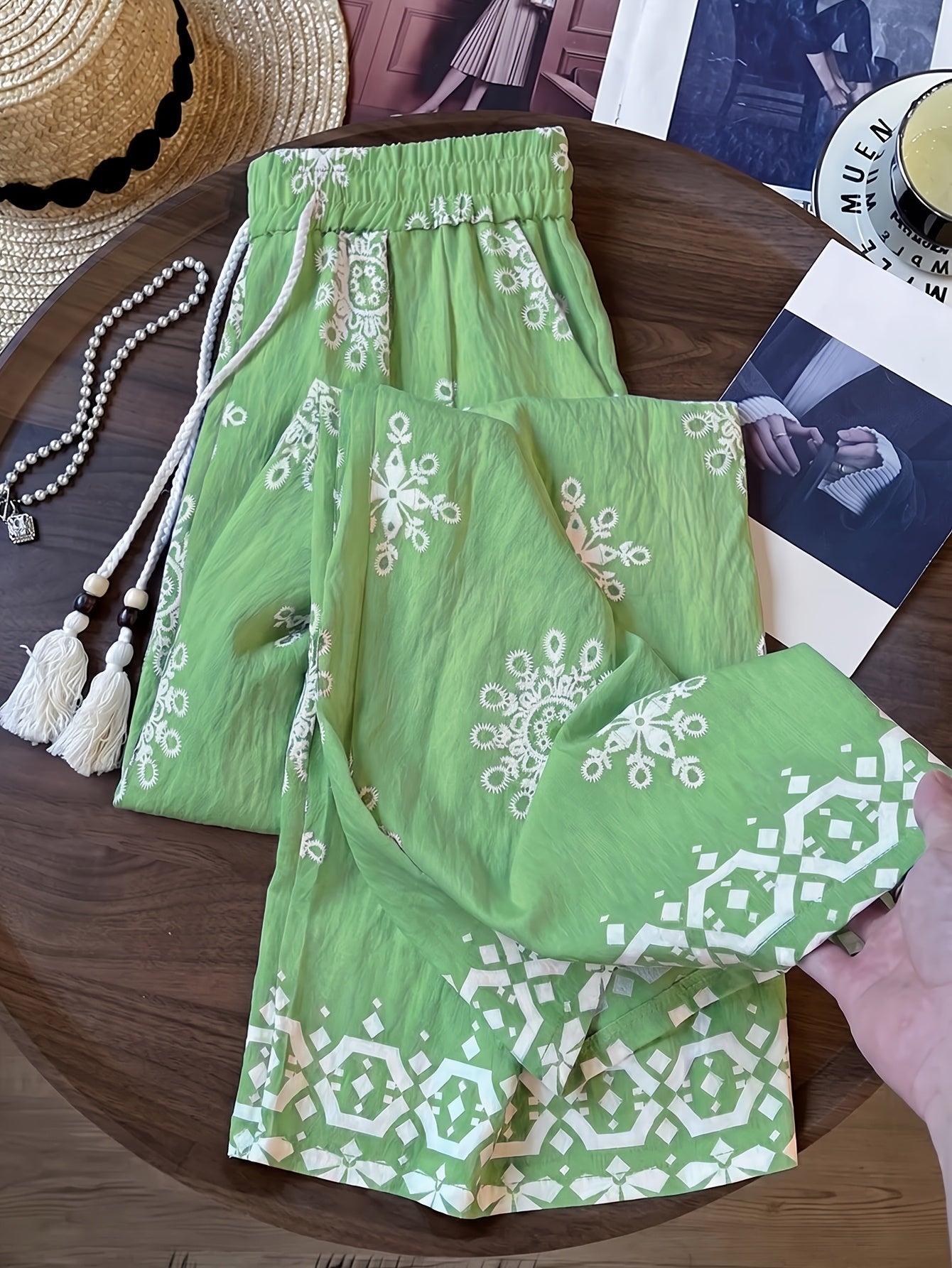 Damen Palazzo-Hose mit Boho-Stickerei und weitem Bein – Eleganter Freizeit-Look