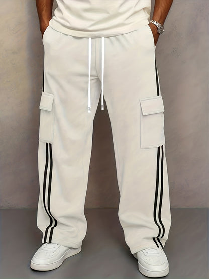 Herren Cargo Jogginghose mit Streifen und Taschen – Streetwear Style, Sportlich & Lässig