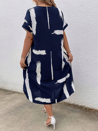 Damen Tunika Kleid im modernen Pinselstrich-Design – Eleganter und bequemer Freizeit-Look