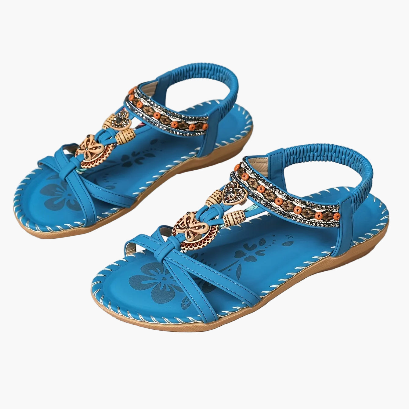Damen Boho Sandalen mit Perlen und Ornamenten – Bequeme Sommerschuhe für Alltag & Urlaub