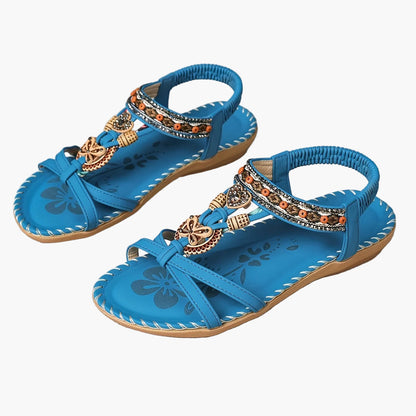Damen Boho Sandalen mit Perlen und Ornamenten – Bequeme Sommerschuhe für Alltag & Urlaub