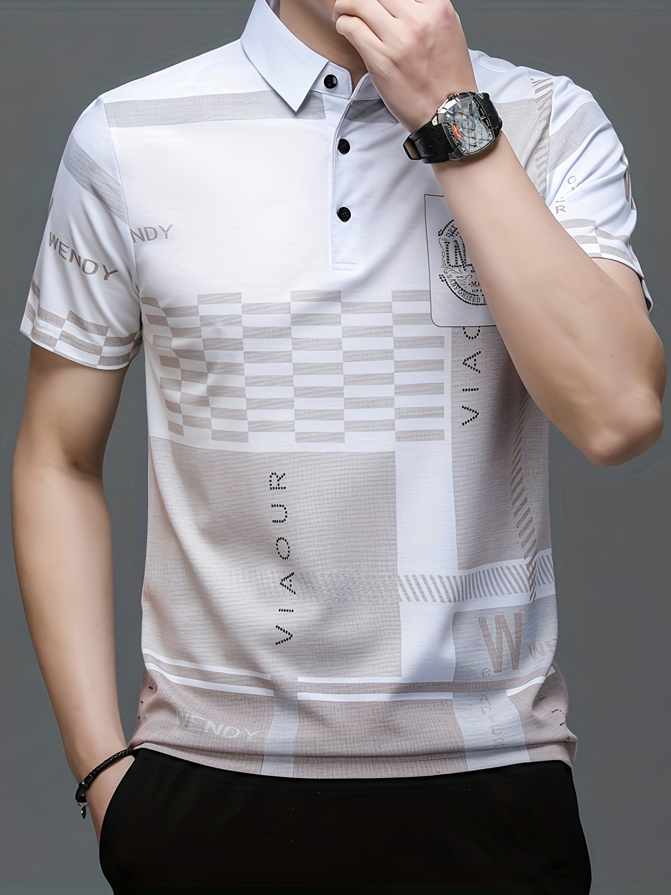 Herren Poloshirt mit modernem Grafikmuster und klassischem Kragen – Stilvolles Kurzarmshirt für Alltag und Freizeit