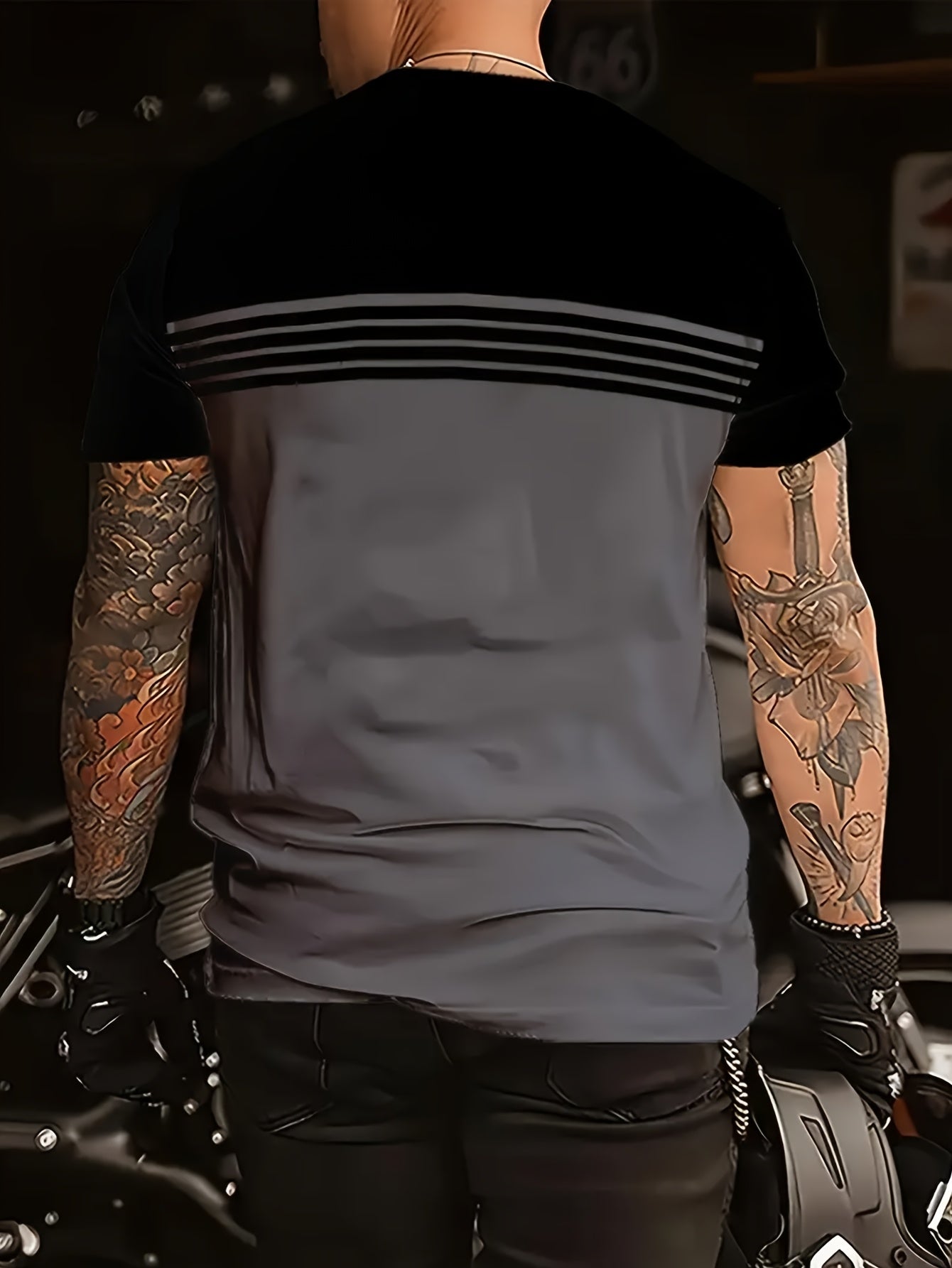 Herren T-Shirt im Biker-Stil mit Streifen – Lässiges Kurzarmshirt für Motorradfans