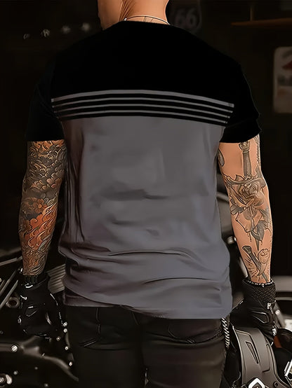Herren T-Shirt im Biker-Stil mit Streifen – Lässiges Kurzarmshirt für Motorradfans