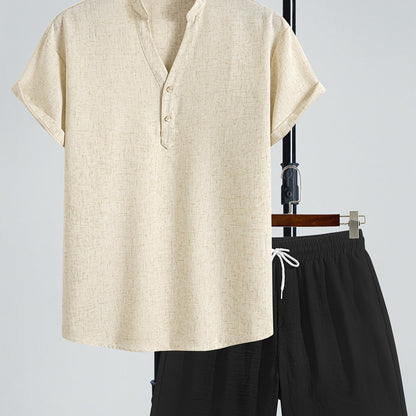 Herren Zweiteiliges Freizeitset mit Henley-Shirt und Shorts – Moderner Look für Alltag und Urlaub