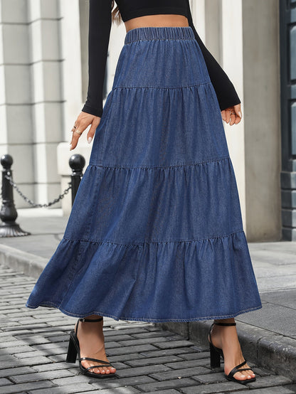 Damen Maxirock Elegant Ausgestellter Jeansrock für Alltag und Freizeit