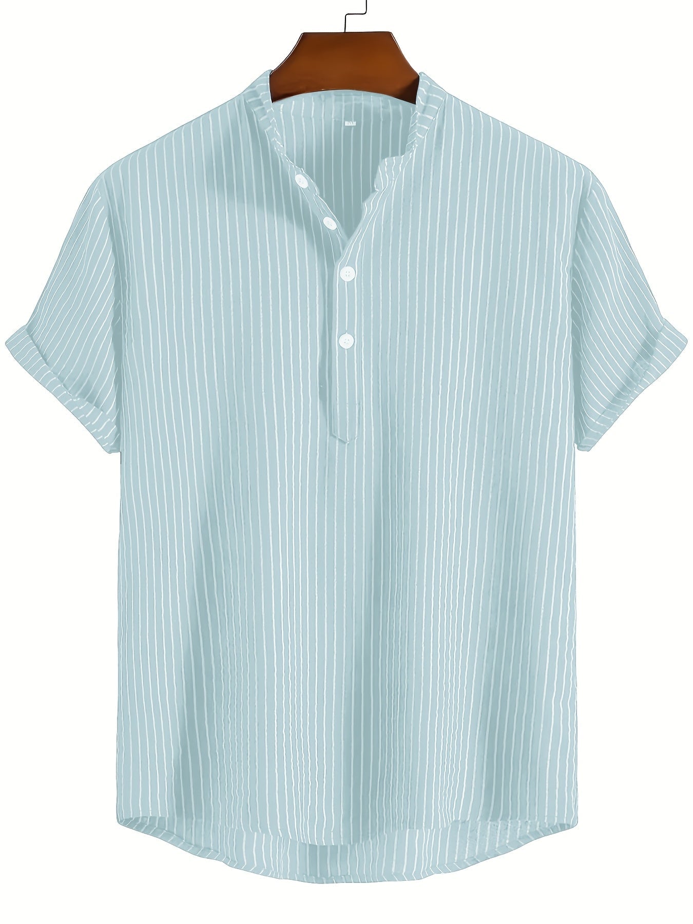 Herren Kurzarm Stehkragen Hemd mit Streifen – Modernes Casual Design für Alltag und Freizeit