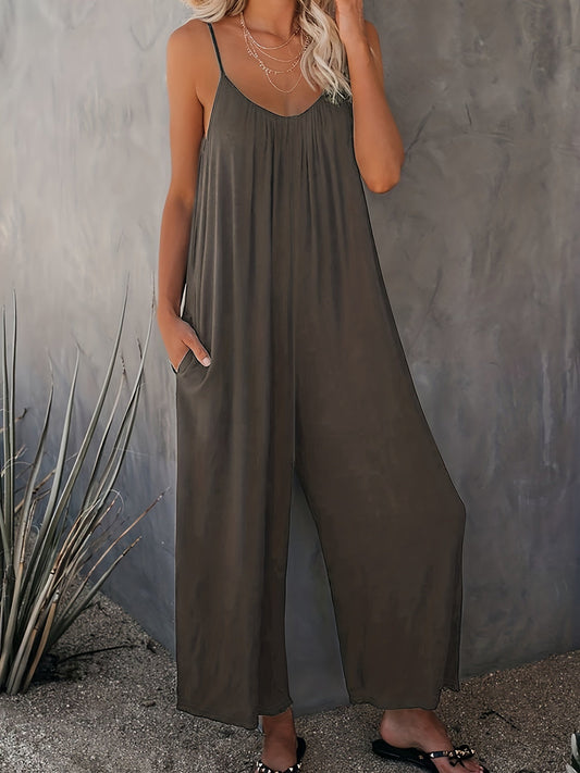 Damen Weite Casual Jumpsuit mit Spaghettiträgern – Luftiger Einteiler für Freizeit & Urlaub