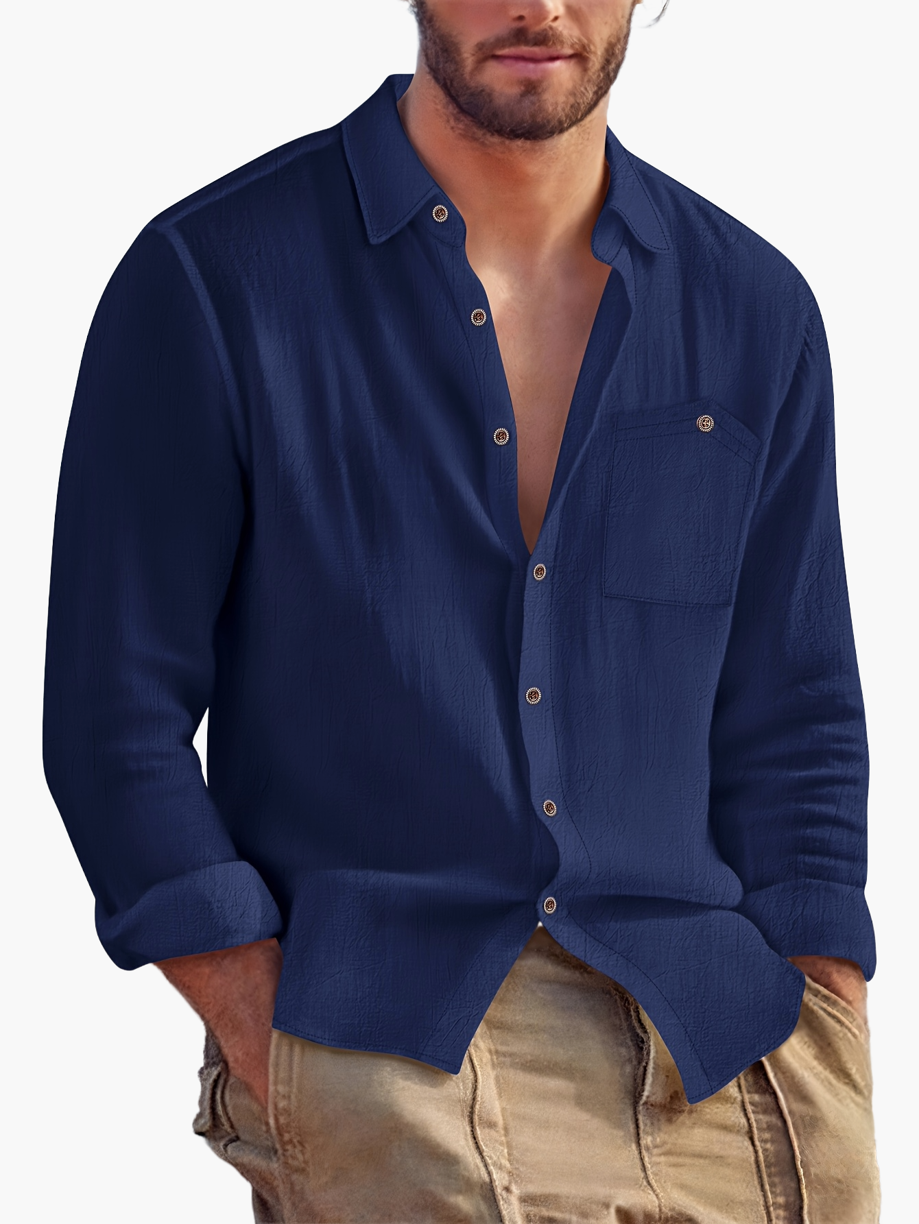 Herren Freizeit Leinenhemd – Langarm, Stilvoller Look für Alltag und Urlaub