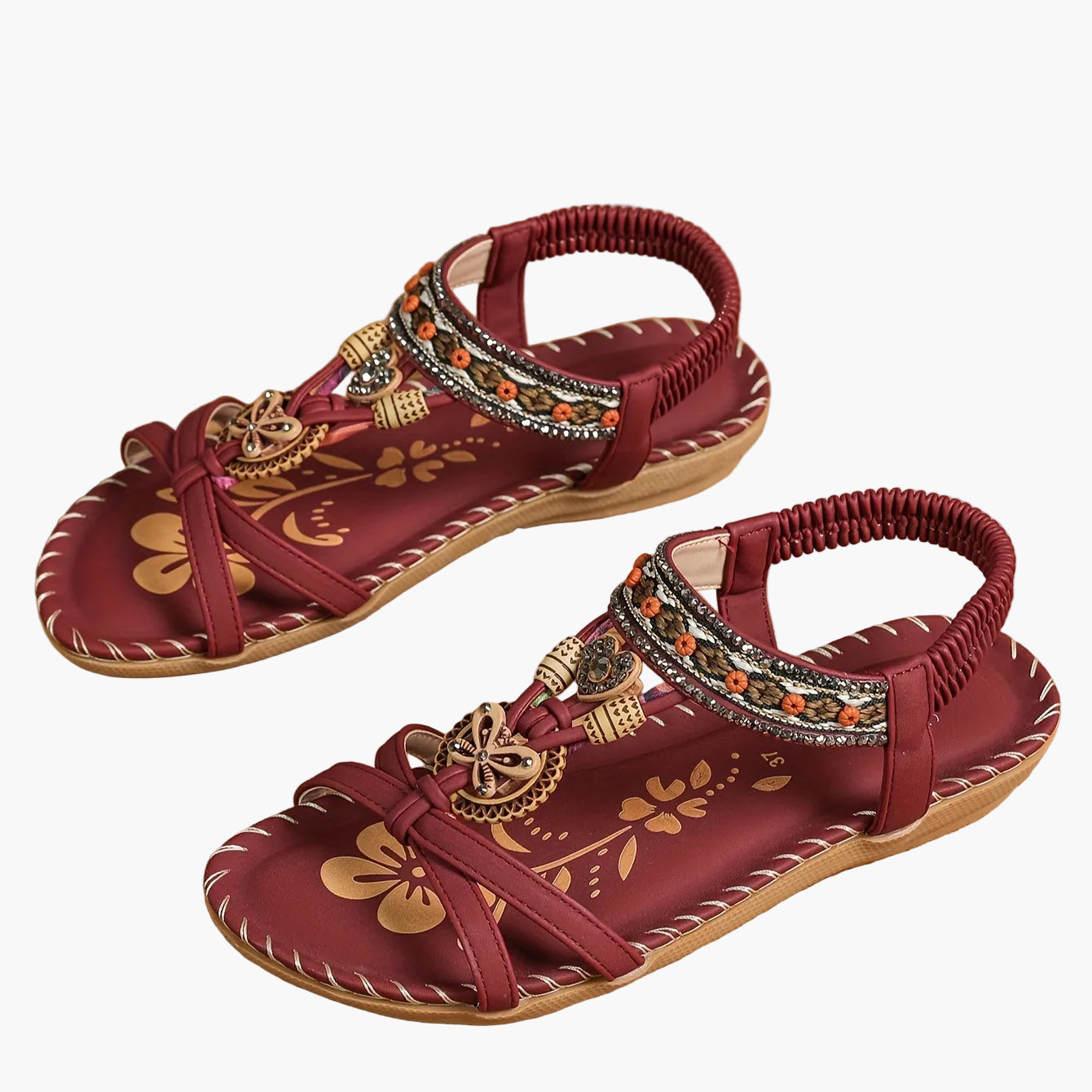 Damen Boho Sandalen mit Perlen und Ornamenten – Bequeme Sommerschuhe für Alltag & Urlaub