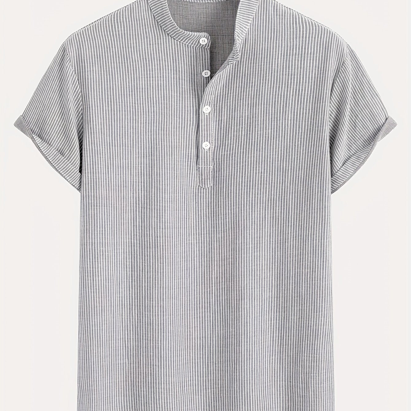 Herren Kurzarm-Henley mit Stehkragen und feinem Streifenmuster – Moderner Freizeitstil