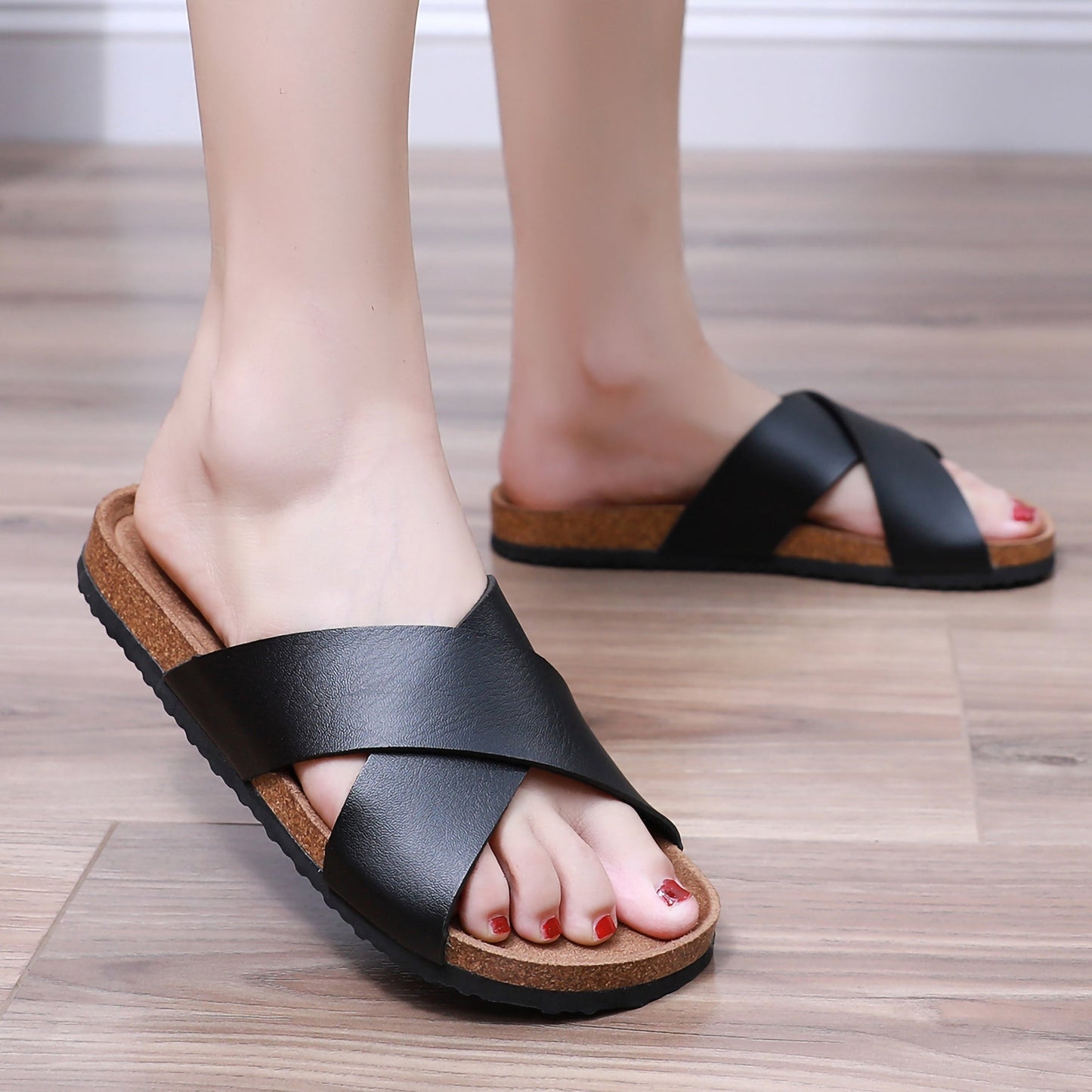 Damen Komfort-Slides mit Kreuzband – Bequeme Sandalen für Alltag und Freizeit
