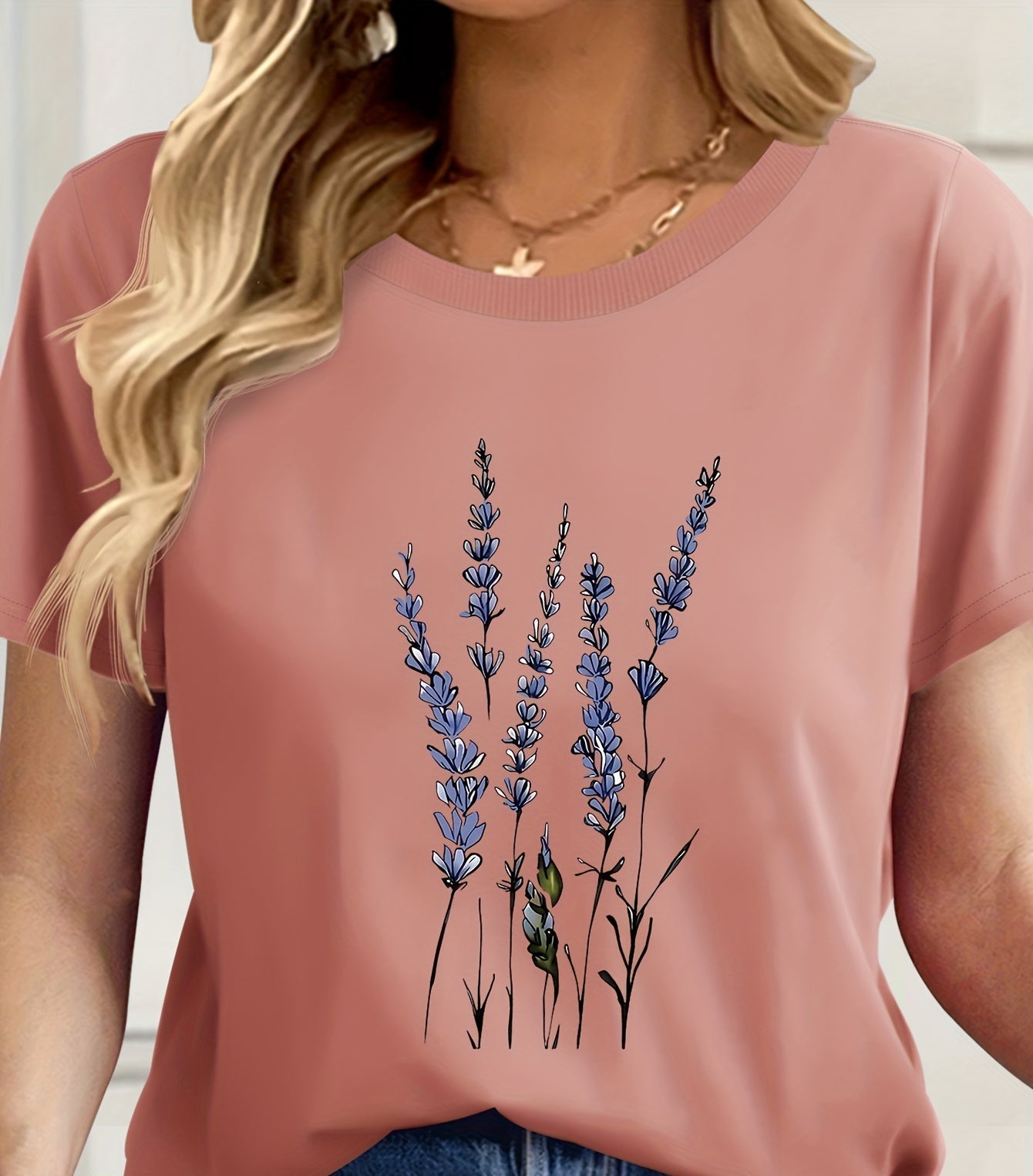 Damen T-Shirt mit Wildblumen-Print – Künstlerisches Blumenmotiv, Kurzarm, Modern Freizeitstil
