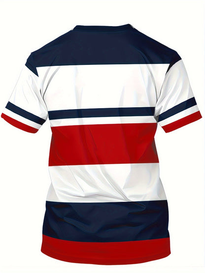Herren T-Shirt im College-Style mit Blockstreifen und sportlichem Print – Perfekt für Freizeit und Alltag