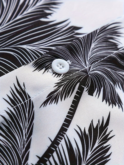 Herren Sommer Freizeit Set – Kurzarm Hemd mit Palmenmuster & Shorts, Perfekt für Urlaub und Strand