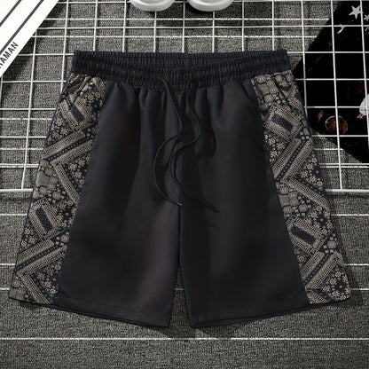 Herren Urban Streetwear Shorts mit grafischem Muster und elastischem Bund – Modische Freizeithose