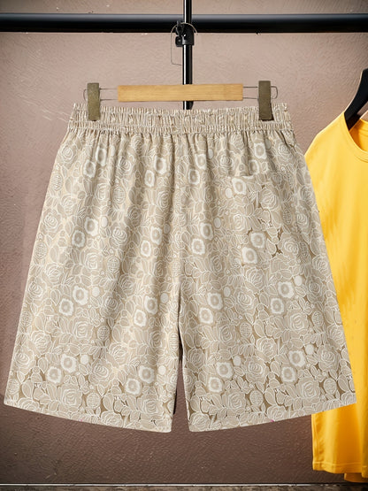 Herren Jacquard-Shorts mit Rosenmuster und modernem Relaxed Fit – Stilvolle Freizeithose für Alltag und Ausgehen