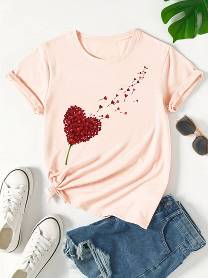 Damen T-Shirt mit Herz-Motiv – Casual Style für Alltag und Freizeit