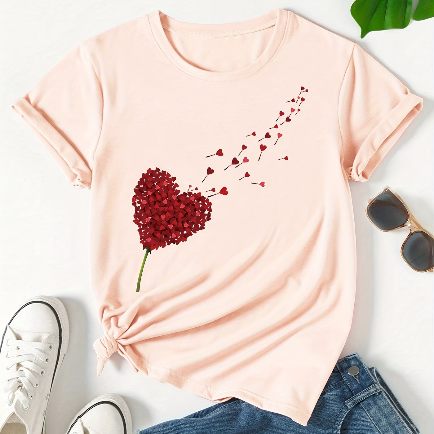 Damen T-Shirt mit Herz-Motiv – Casual Style für Alltag und Freizeit