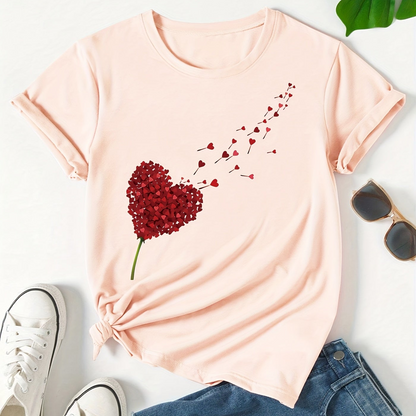 Damen T-Shirt mit Herz-Motiv – Casual Style für Alltag und Freizeit