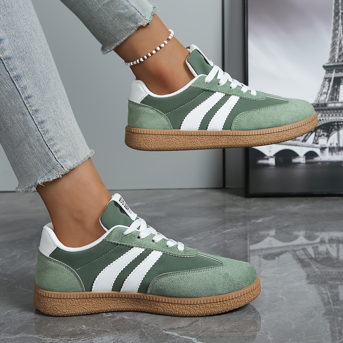 Damen Retro Sneaker mit Streifen – Lässige Streetstyle Turnschuhe für Alltag & Freizeit