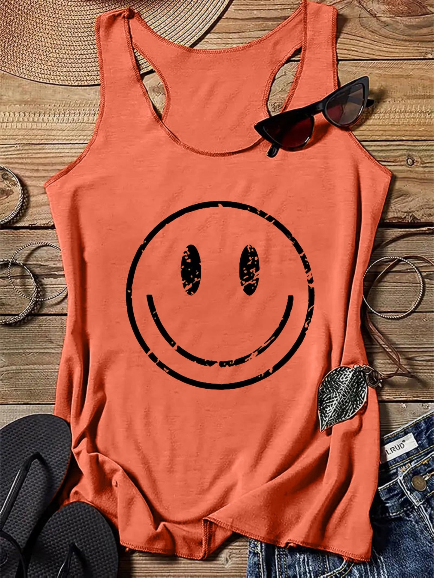 Damen Tanktop mit Smiley-Print für Freizeit und Urlaub – Lässiges Sommer-Shirt
